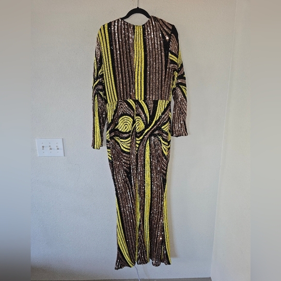 Women Colorblock Sequin Elegant Maxi Dress 3XL Plunge Side Slit Statement Piece - Picture 11 of 13